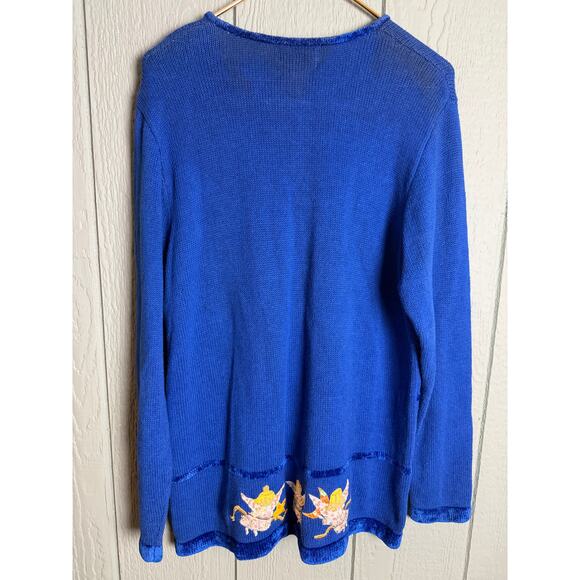 Vintage 90s Celestial Angel Cardigan Sweater Zip Front Stars Moon Large - Picture 6 of 7